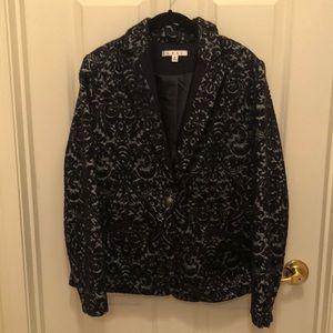 CAbi navy velvet flocked pattern jacket